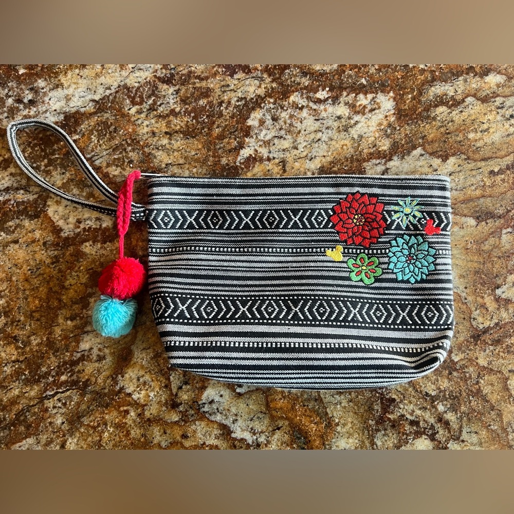 Disney Mickey Floral Embroidered Large Wristlet